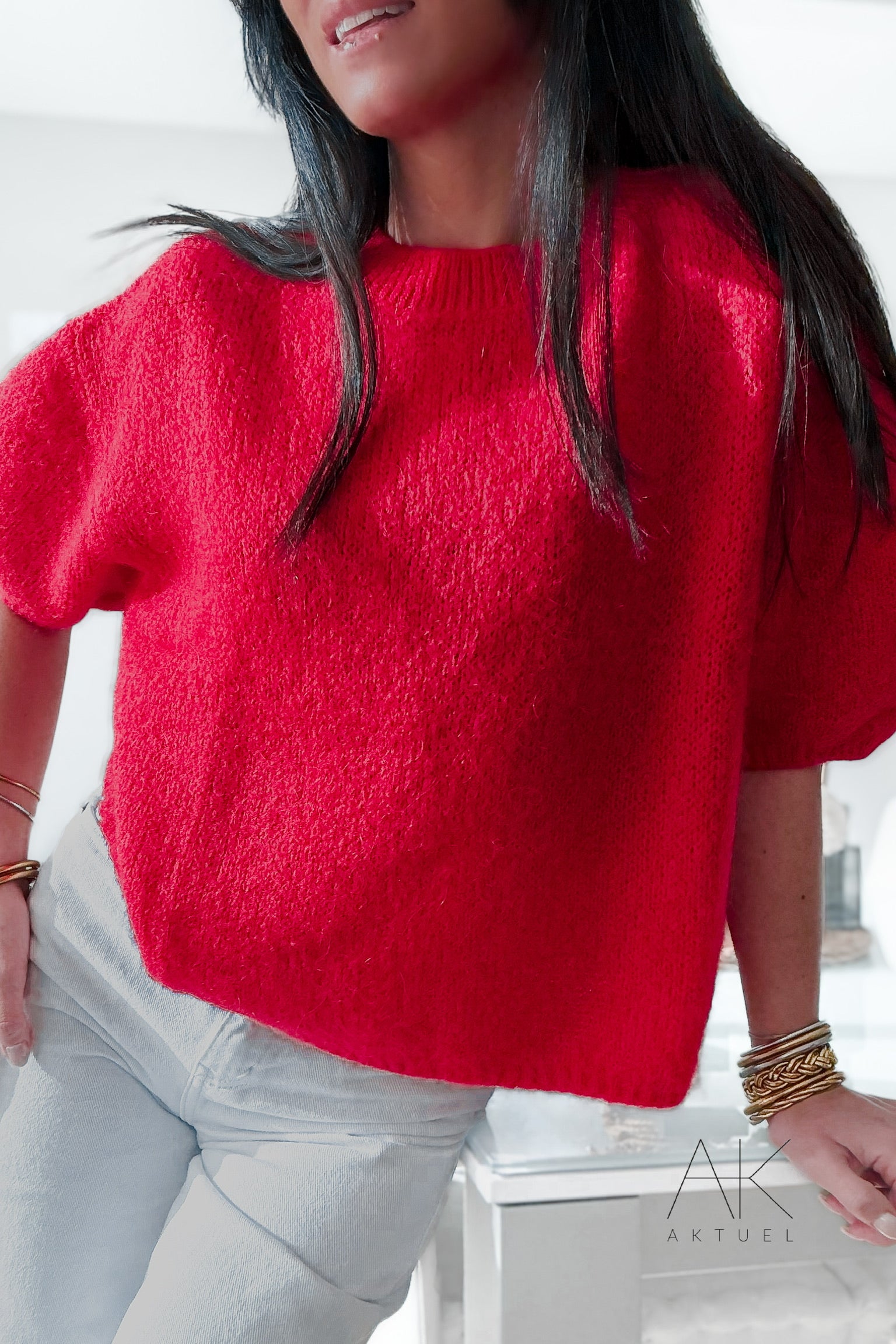 Pull à manches courtes rouge