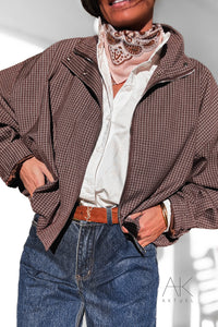 Veste courte à carreaux marron