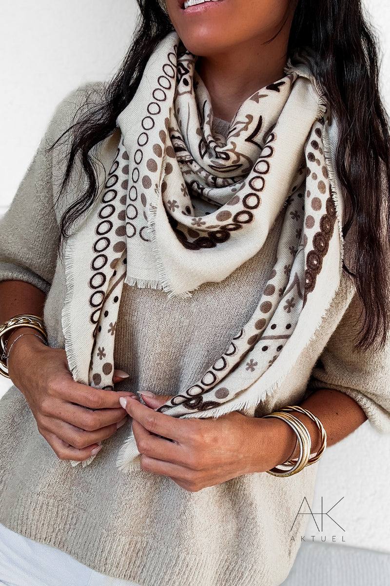 Foulard carré écru imprimé bandana