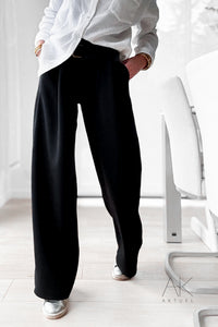 Pantalon large jogging noir ceinturé