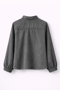 Chemise en jean gris brodée fleurs