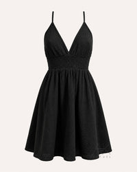 Robe courte gaze de coton noir dos croisé