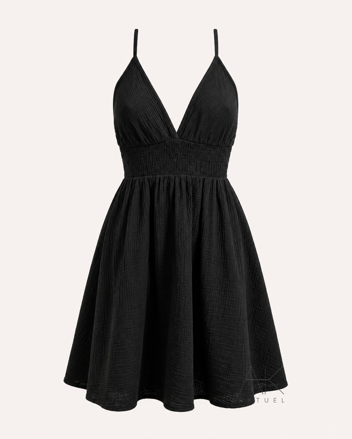 Robe courte gaze de coton noir dos croisé