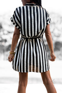 Robe chemise rayée noire et écru