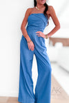 Combinaison bustier fluide en bleu indigo