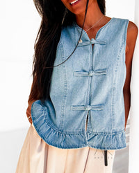 Gilet col volanté denim
