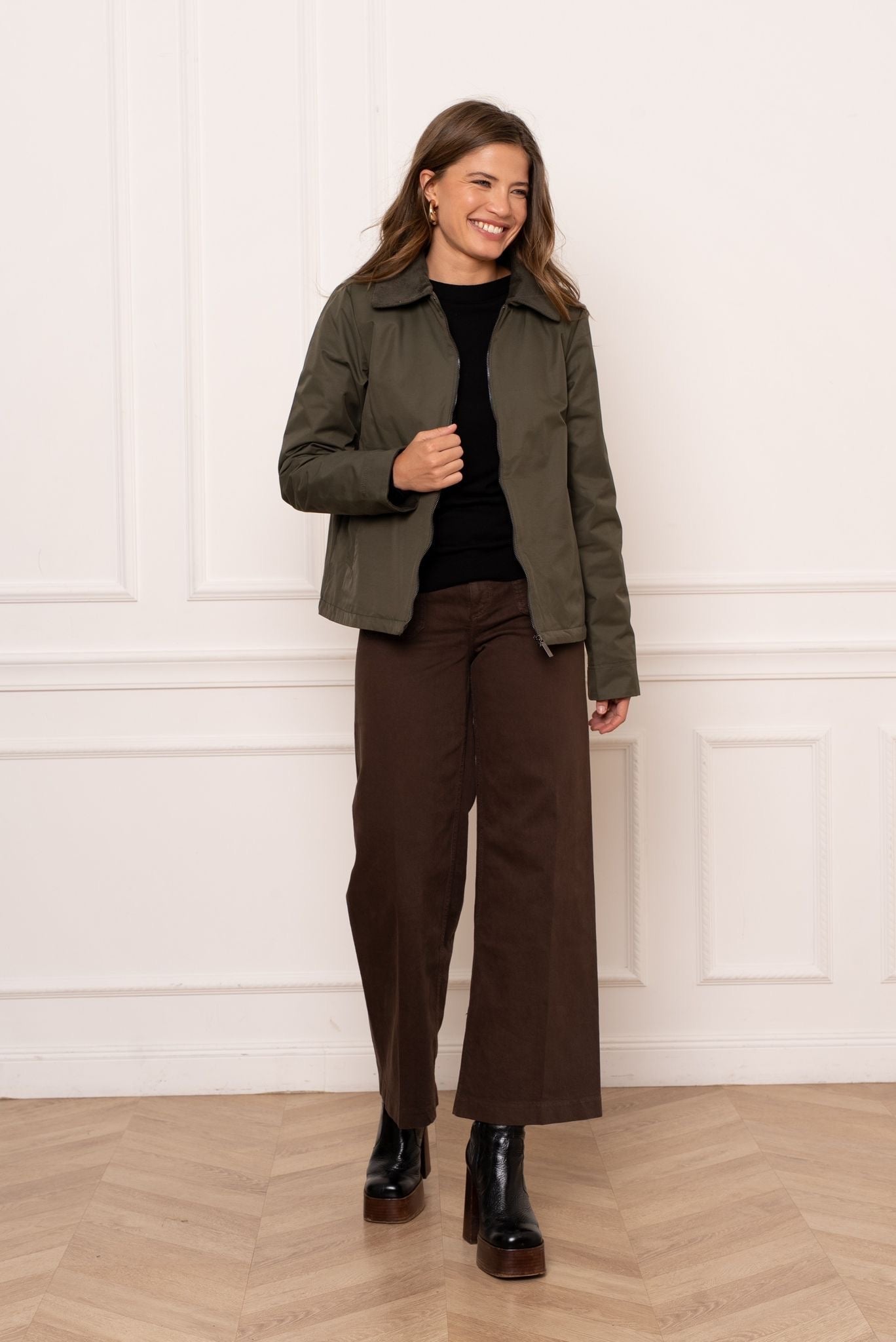Parka courte déperlante kaki