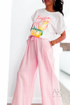 Pantalon large en gaze de coton rose pastel