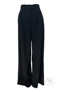 Pantalon large noir en lin