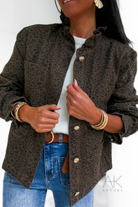 Surchemise en jean imprimé léopard marron