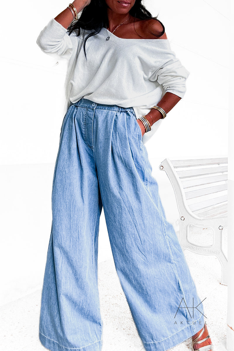 Pantalon denim maxi wide leg