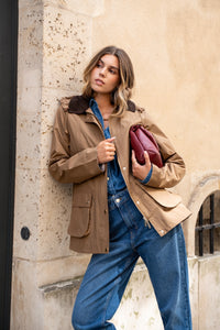 Parka camel col contrastant déparlante