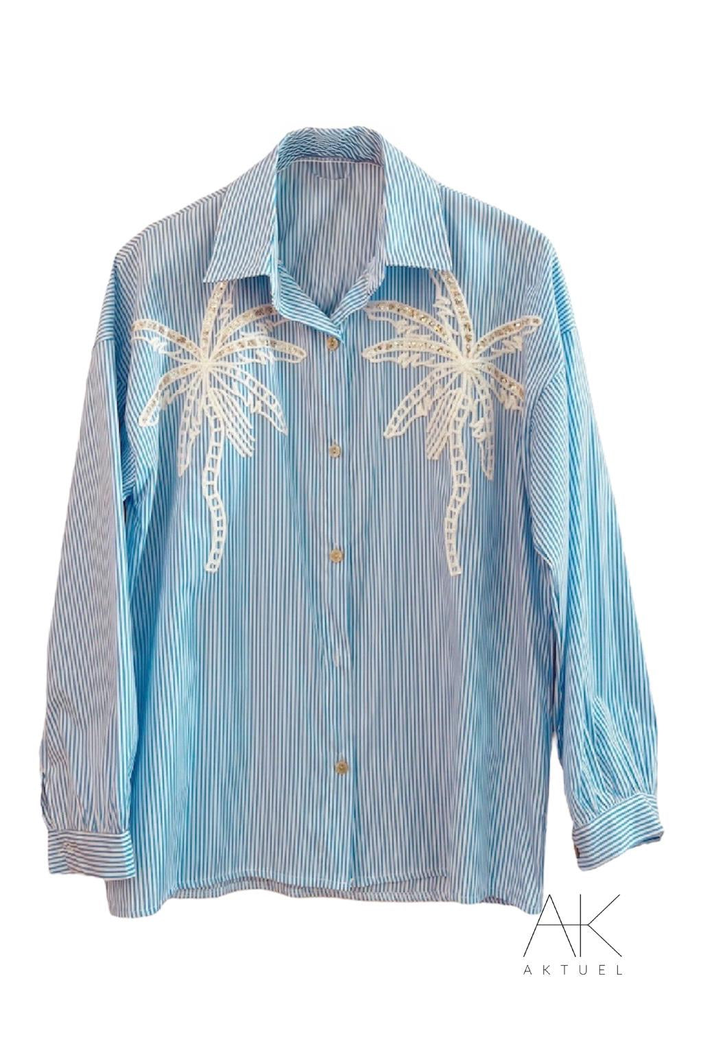 Chemise à rayures à palmiers brodés