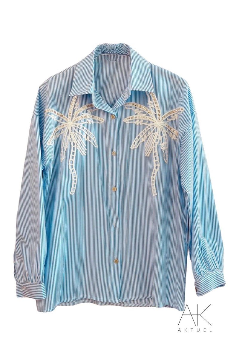Chemise à rayures à palmiers brodés