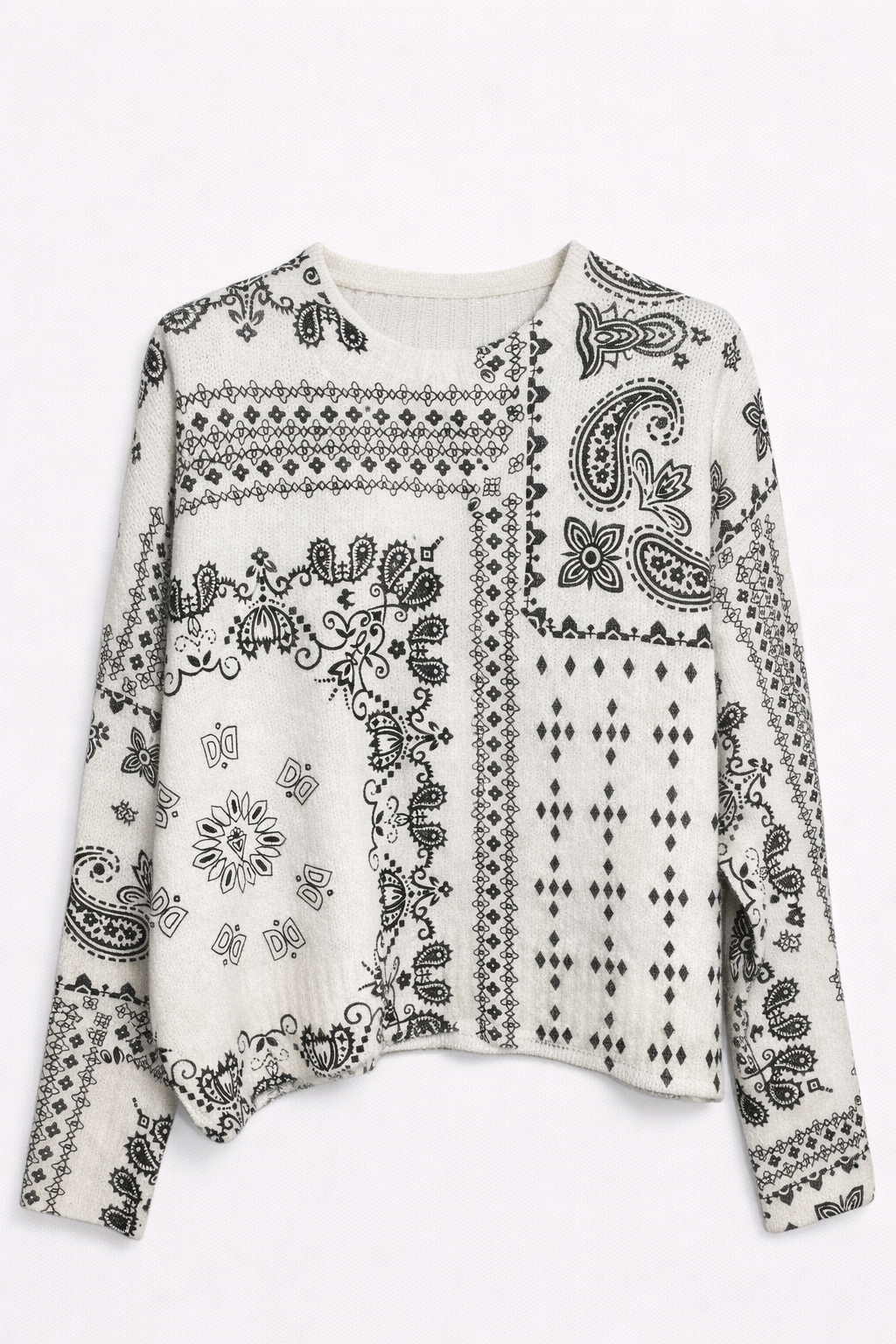 Pull imprimé cachemire noir et blanc