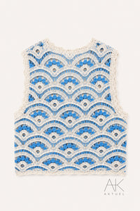 Top crochet ajouré bleu