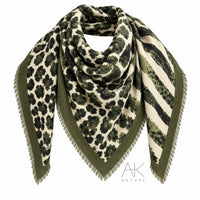 Foulard mix léopard et zèbre vert