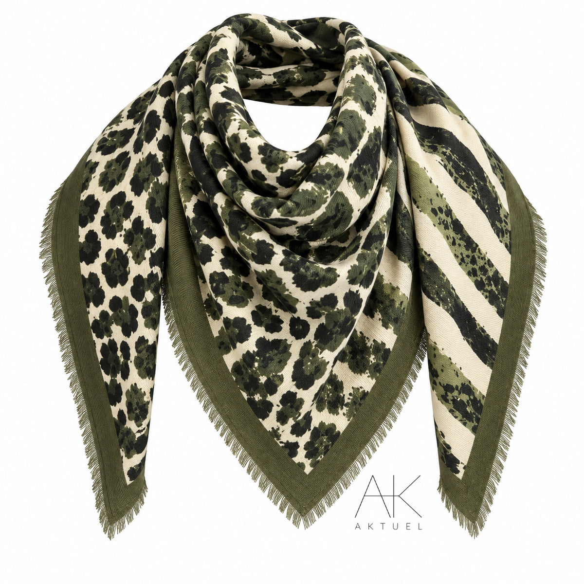 Foulard mix léopard et zèbre vert