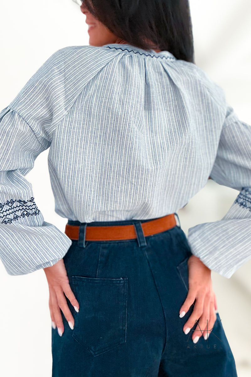 Blouse Bohème Rayée Bleu