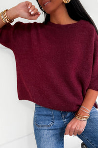 Pull bordeaux alpaga à manches courtes