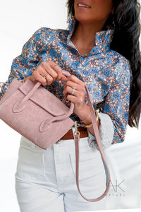 Sac mini city en cuir suédé rose