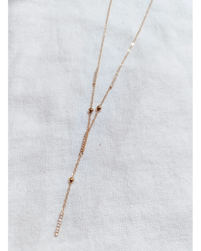 Collier Y billes strass doré