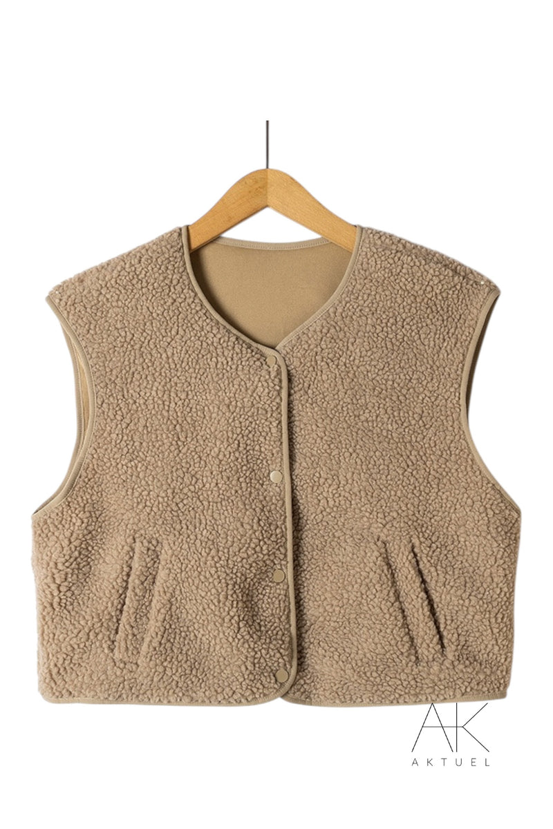 Gilet sans manches en sherpa taupe