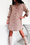 Robe chemise en denim taupe