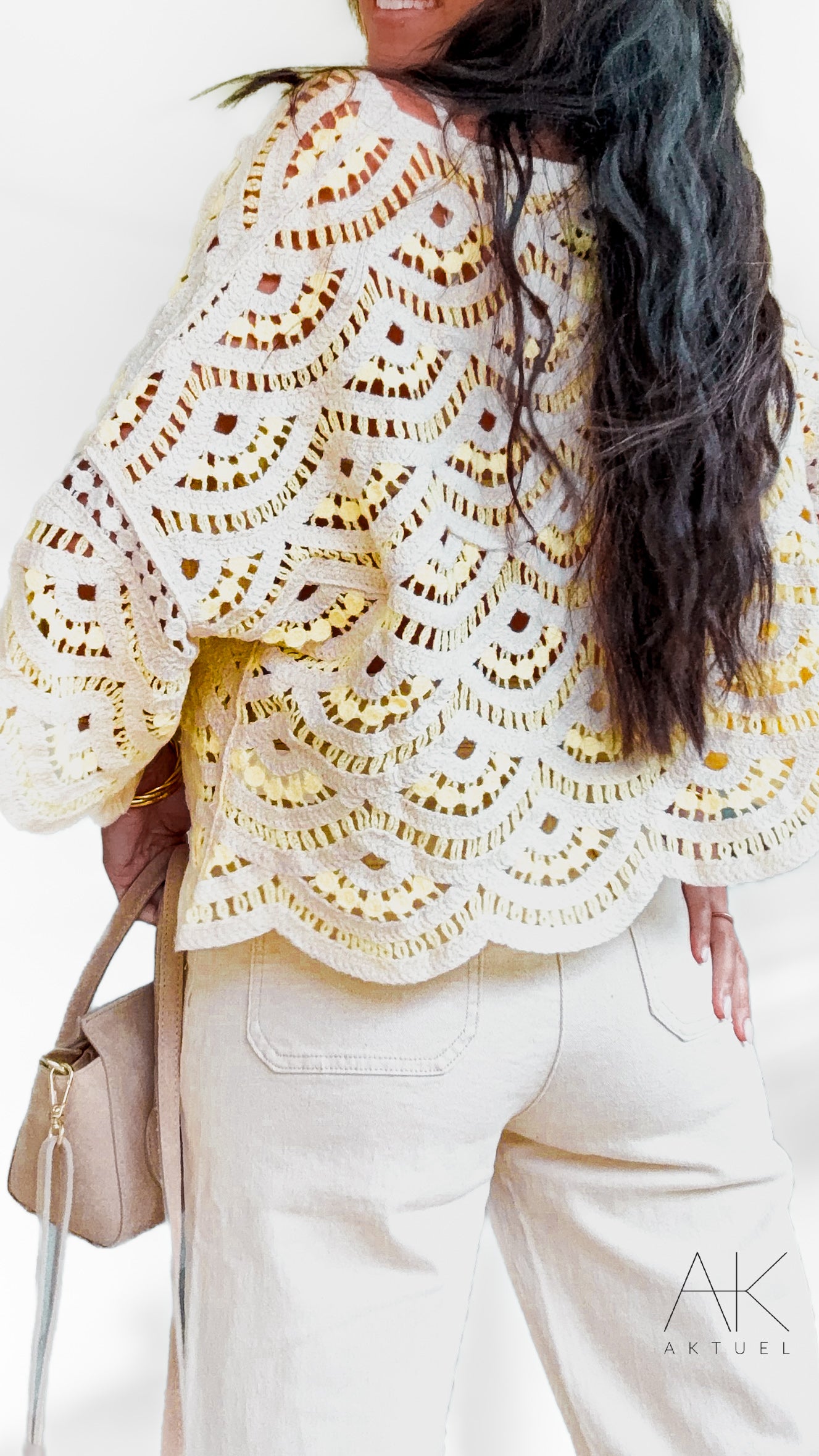Pull crochet bohème jaune