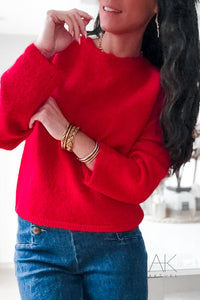 Pull rouge dos ouvert en maille douce