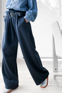 Pantalon large jogging bleu ceinturé