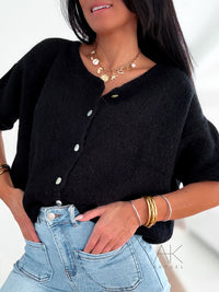 Cardigan en bébé mohair et laine noir à manches courtes