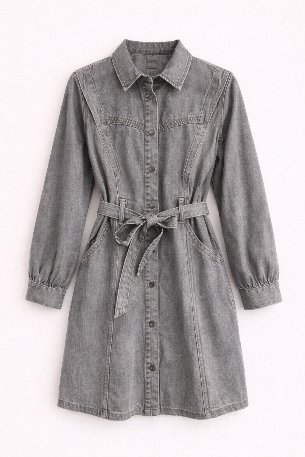 Robe en jean grise ceinturée