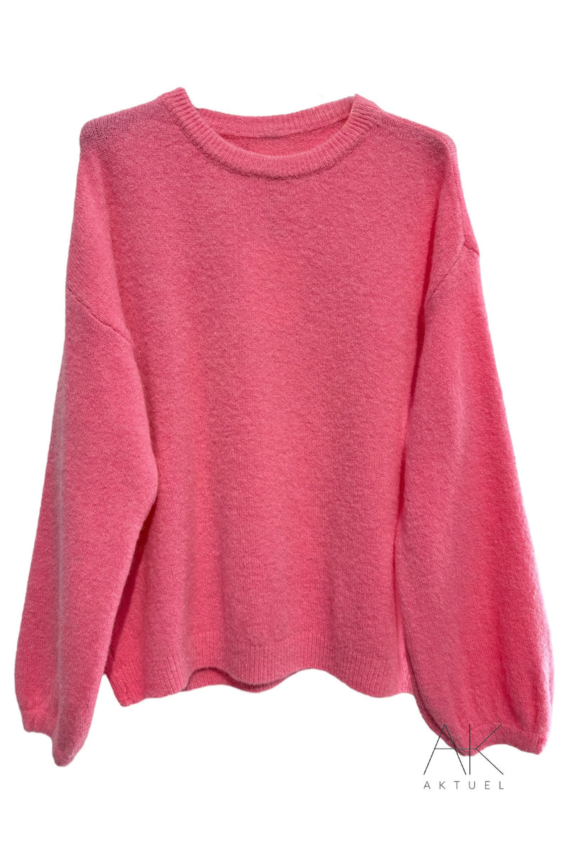 Pull en maille rose baby alpaga col rond
