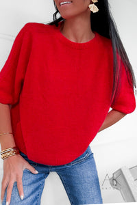 Pull rouge alpaga à manches courtes