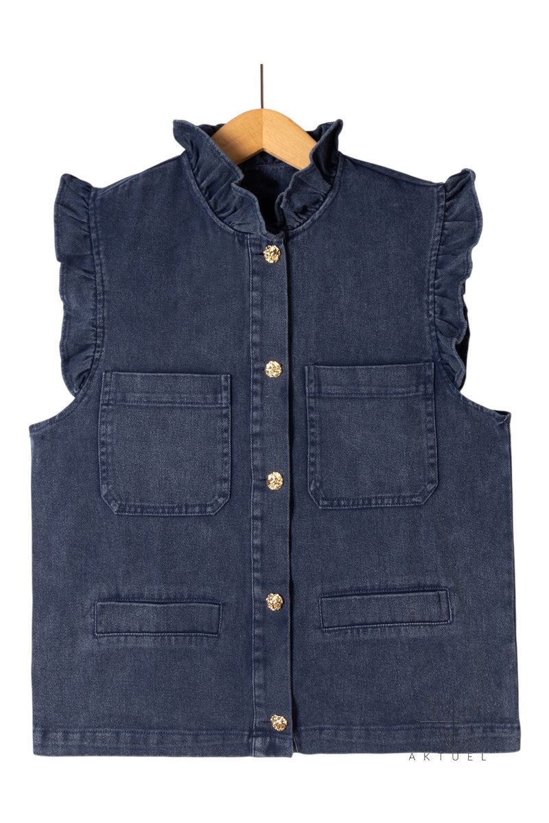 Gilet denim bleu à volants