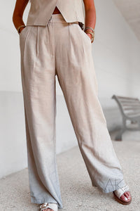 Pantalon large beige en lin