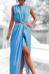 Robe fluide bleu denim à ouverture