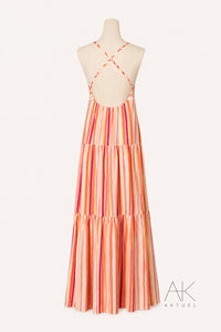 Robe longue rayée multicolore