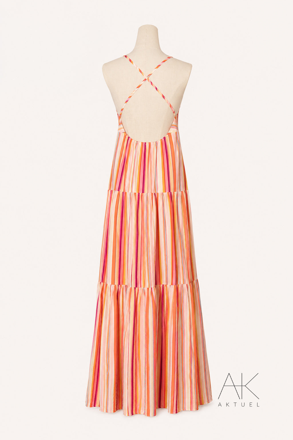 Robe longue rayée multicolore