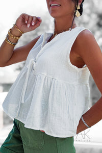 Top sans manches en gaze de coton blanc