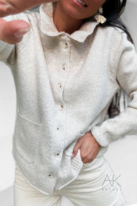 Gilet pull à col en maille beige