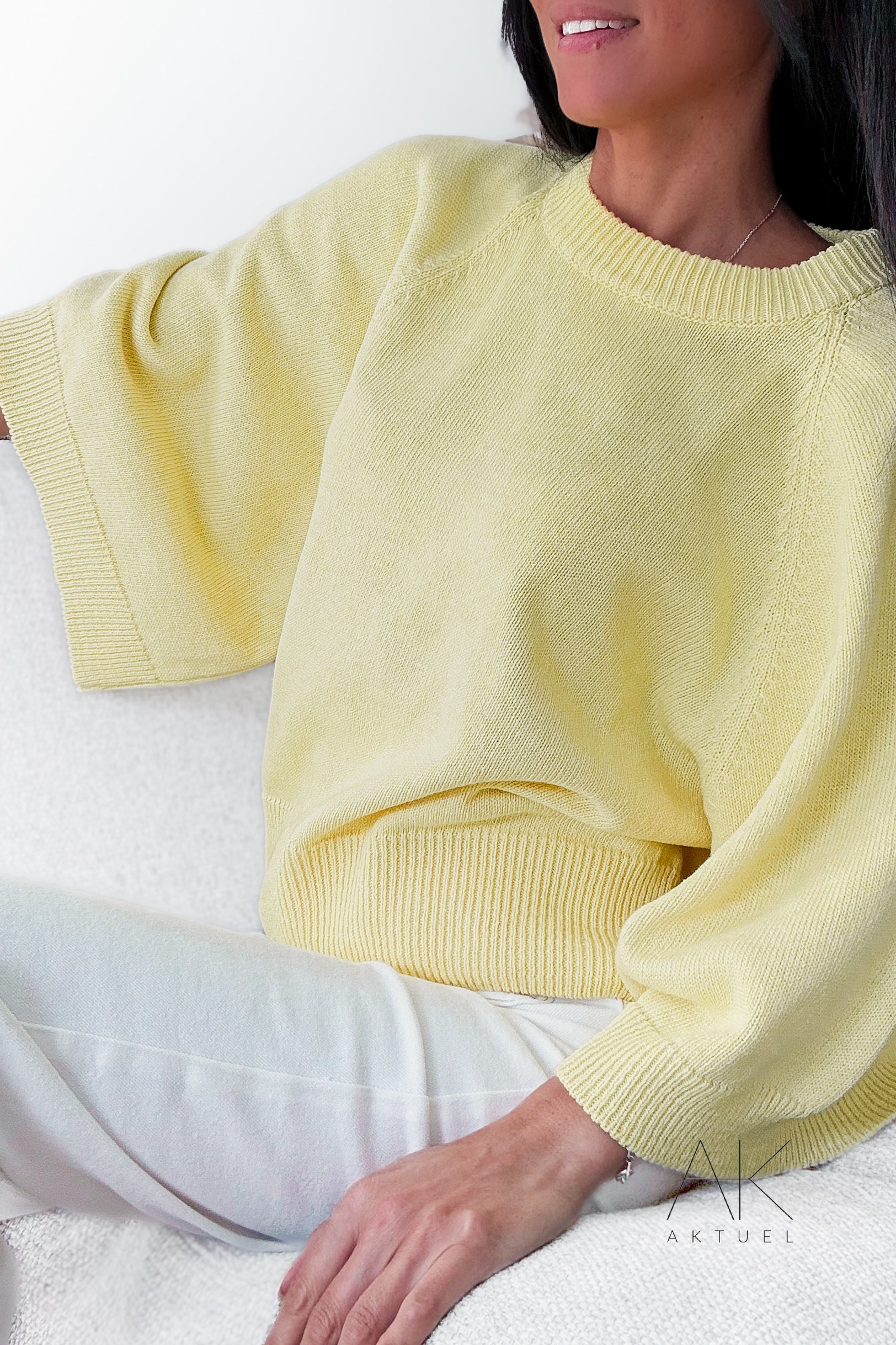 Pull manches 3/4 jaune pastel