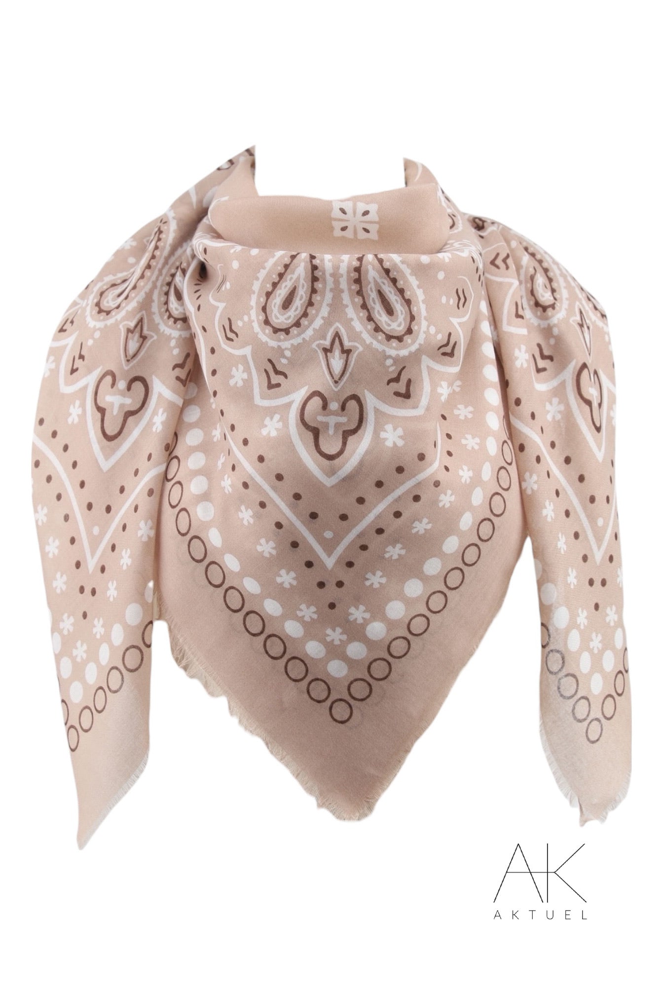 Foulard bandana taupe à motifs
