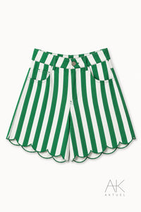 Short en jean à rayures finition festonnée vert