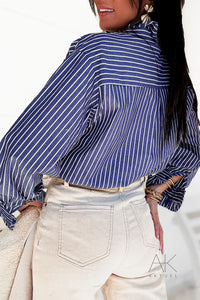 Chemise rayée à col volanté