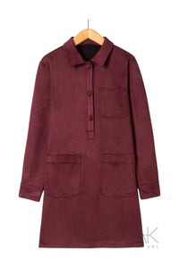 Robe droite en daim bordeaux à poches