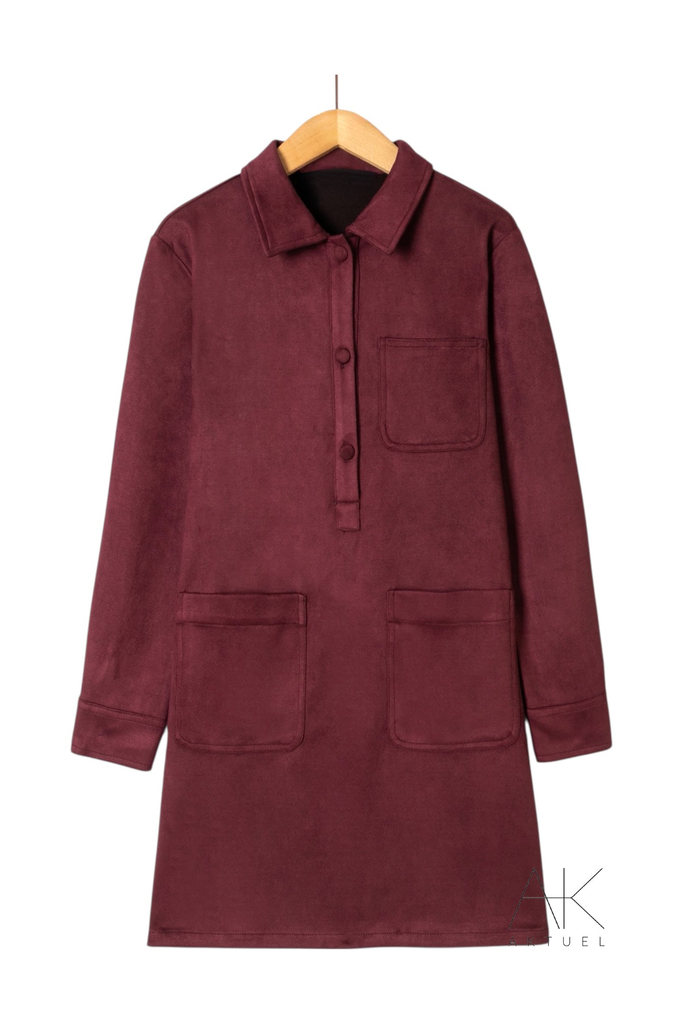 Robe droite en daim bordeaux à poches