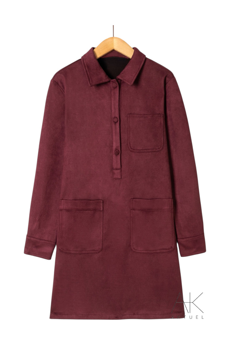 Robe droite en daim bordeaux à poches