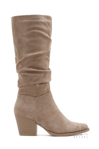 Bottes santiag hautes suédine beige à talon